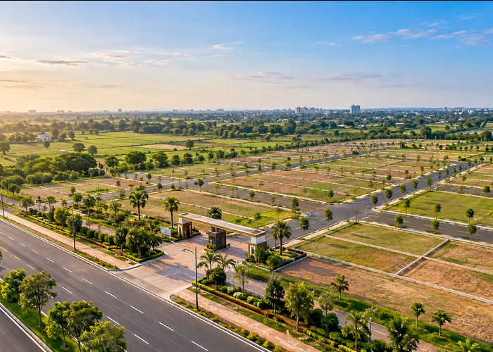 Aerial view of plotted land development in Lucknow